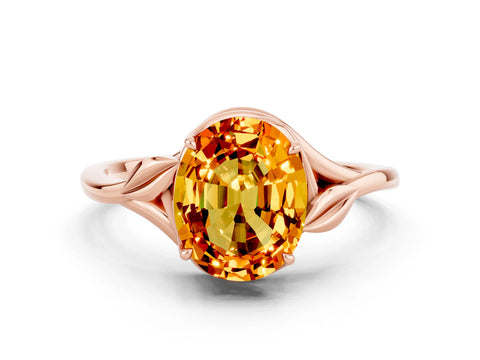 Rose gold Oval Cut Citrine Solitaire Ring with Twist Band and Four-Prong Setting_24
