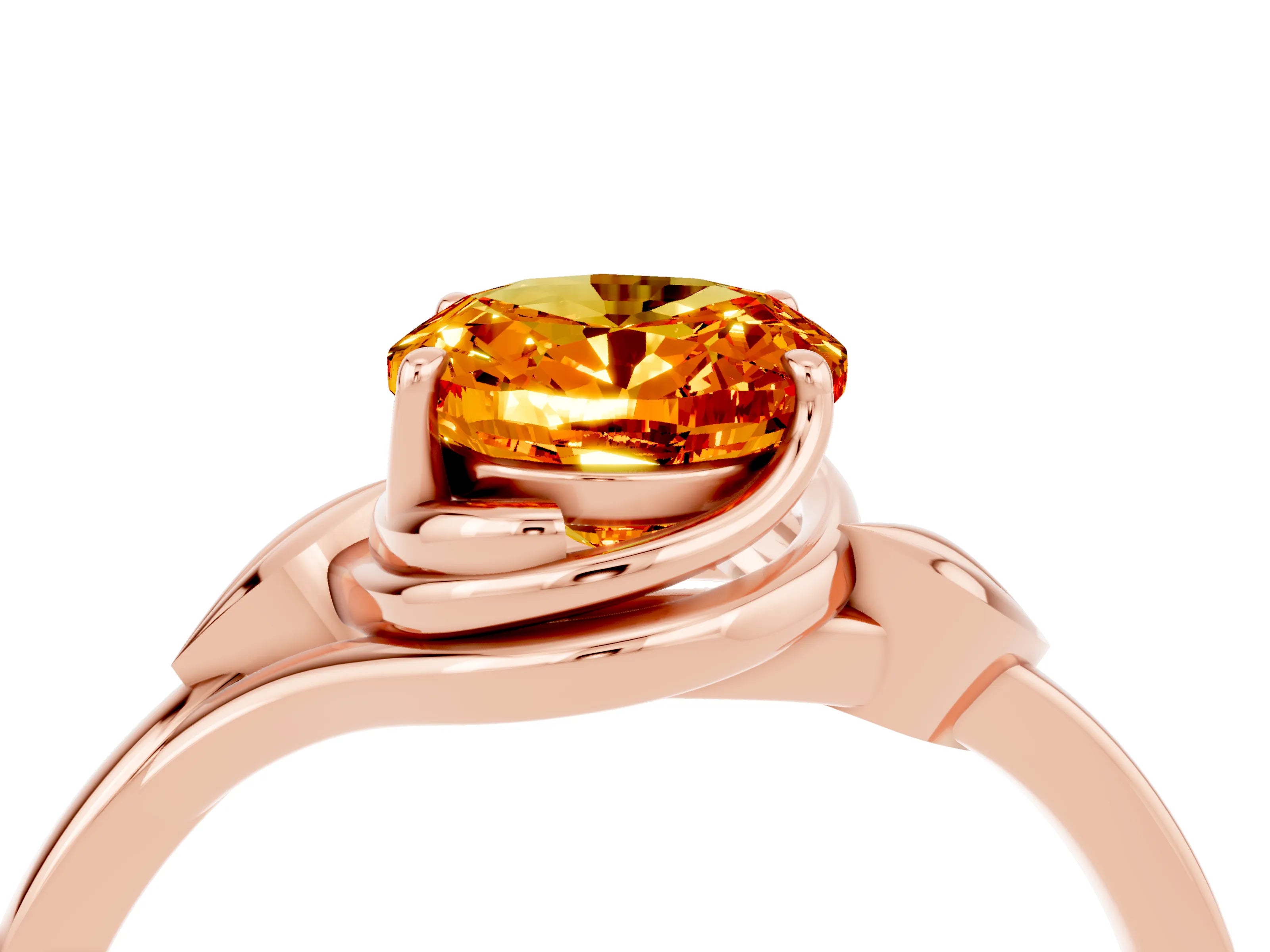Rose gold Oval Cut Citrine Solitaire Ring with Twist Band and Four-Prong Setting_28
