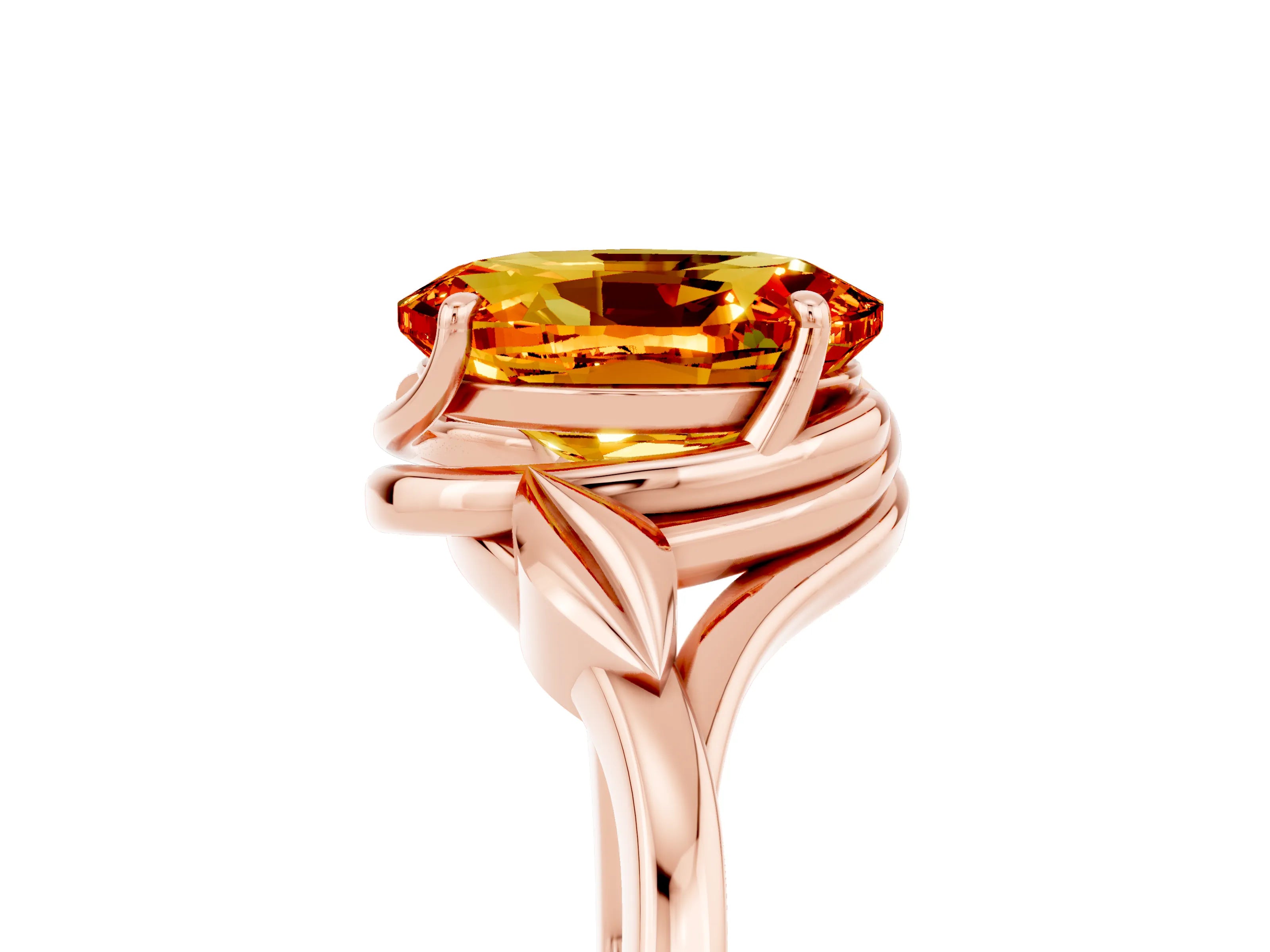 Rose gold Oval Cut Citrine Solitaire Ring with Twist Band and Four-Prong Setting_29