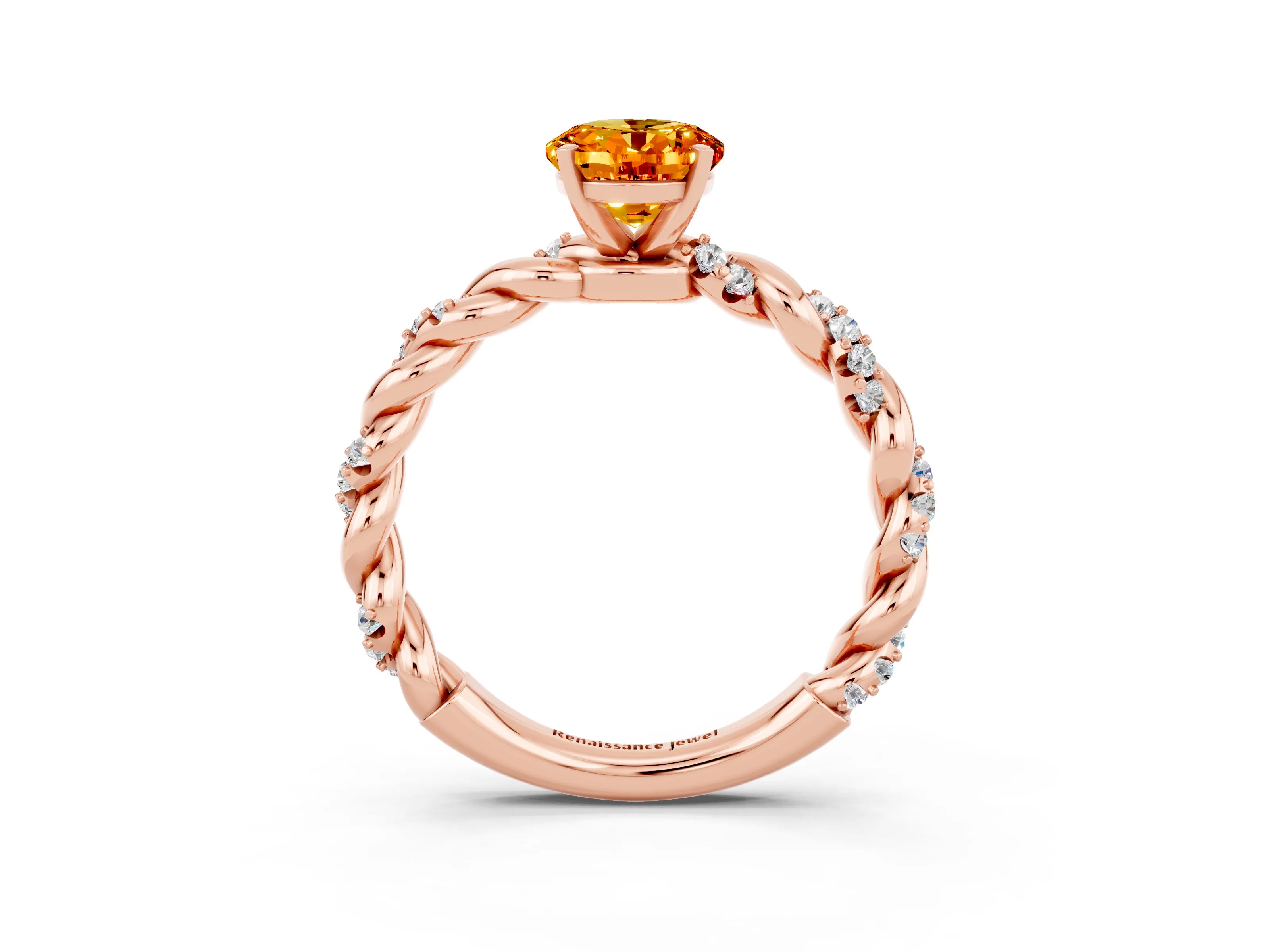 Rose gold Oval Cut Citrine Solitaire Ring with Twisted Band and Pavé Accents_3