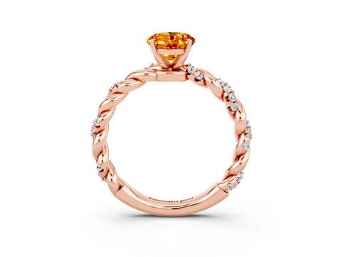 Rose gold Oval Cut Citrine Solitaire Ring with Twisted Band and Pavé Accents_3