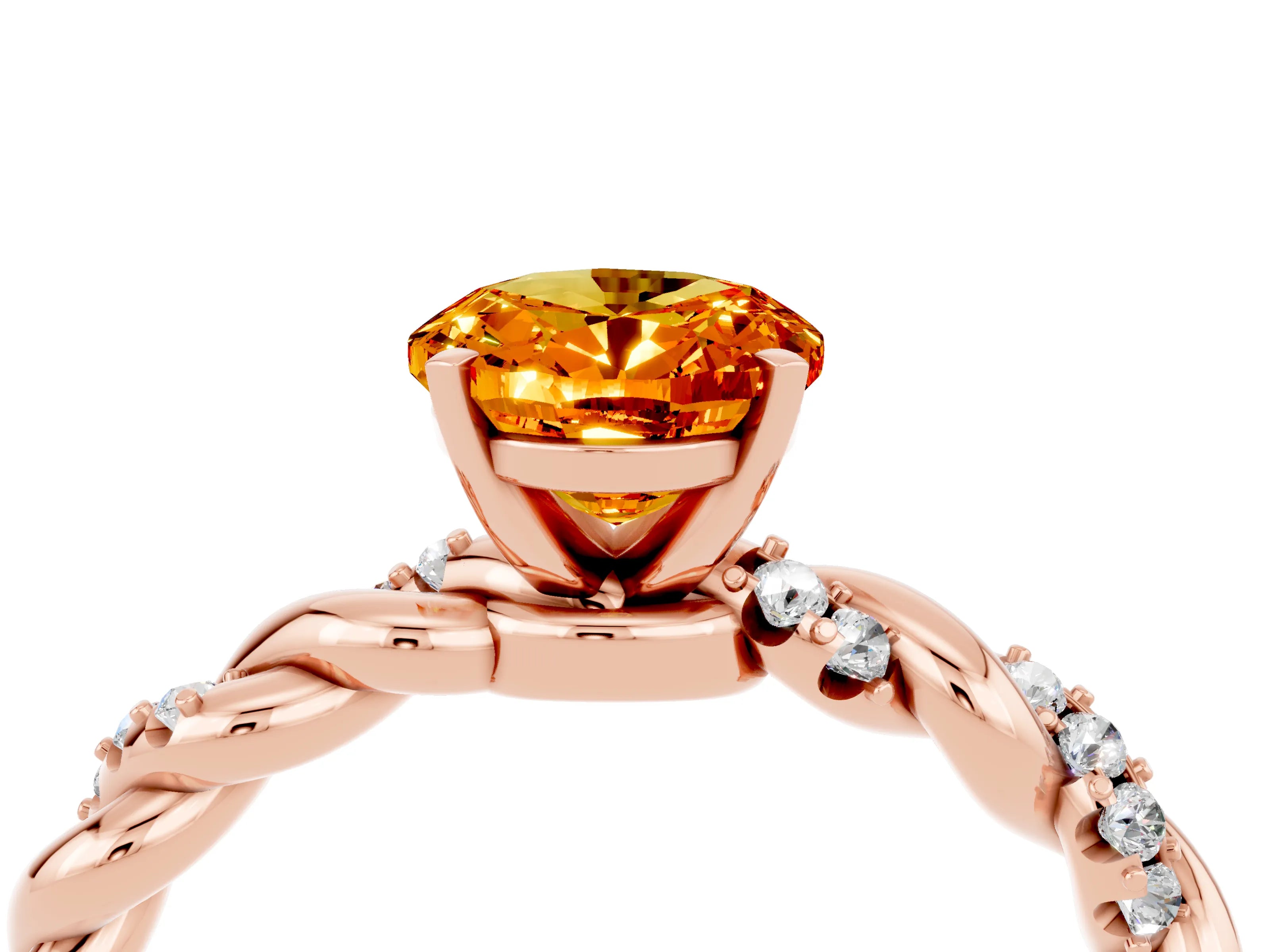 Rose gold Oval Cut Citrine Solitaire Ring with Twisted Band and Pavé Accents_4