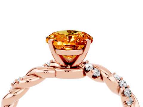 Rose gold Oval Cut Citrine Solitaire Ring with Twisted Band and Pavé Accents_4