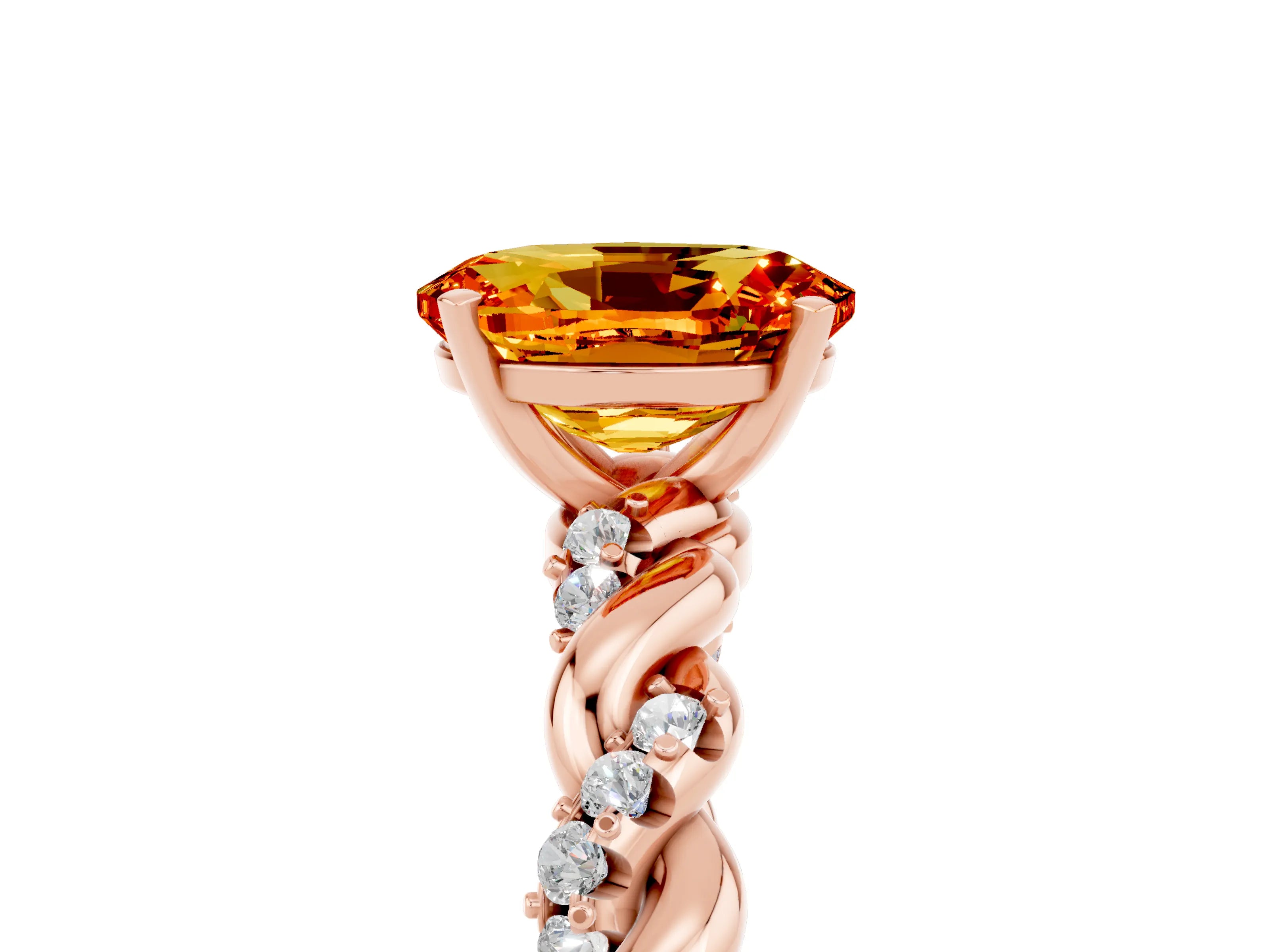 Rose gold Oval Cut Citrine Solitaire Ring with Twisted Band and Pavé Accents_5