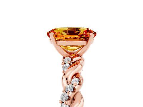 Rose gold Oval Cut Citrine Solitaire Ring with Twisted Band and Pavé Accents_5