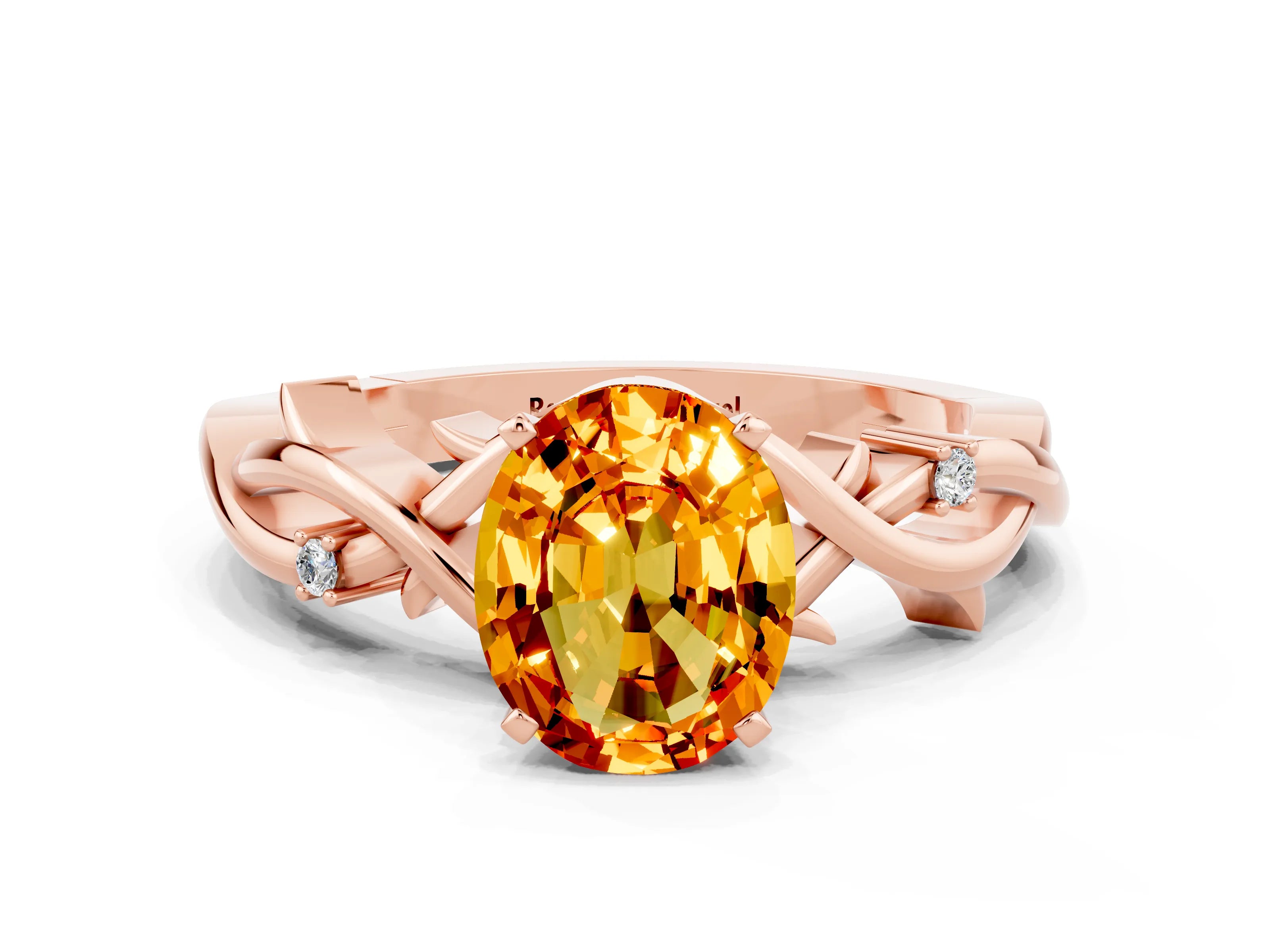 Rose gold Oval Cut Citrine Solitaire Ring with Twisted Band and Prong Setting