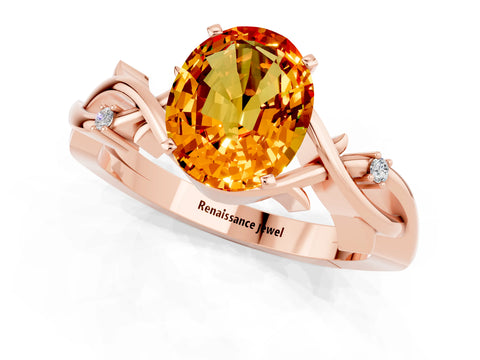 Rose gold Oval Cut Citrine Solitaire Ring with Twisted Band and Prong Setting_1