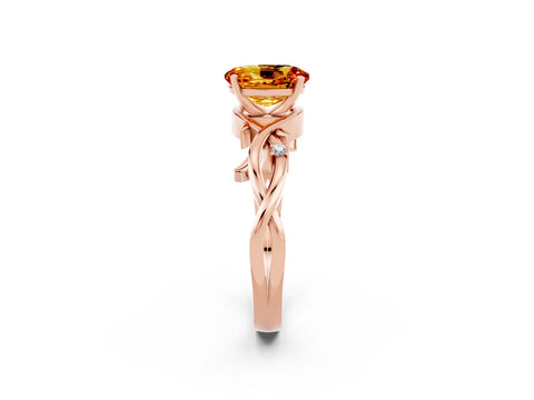 Rose gold Oval Cut Citrine Solitaire Ring with Twisted Band and Prong Setting_2