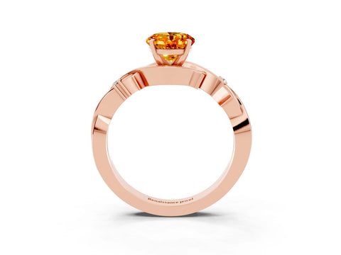 Rose gold Oval Cut Citrine Solitaire Ring with Twisted Band and Prong Setting_3
