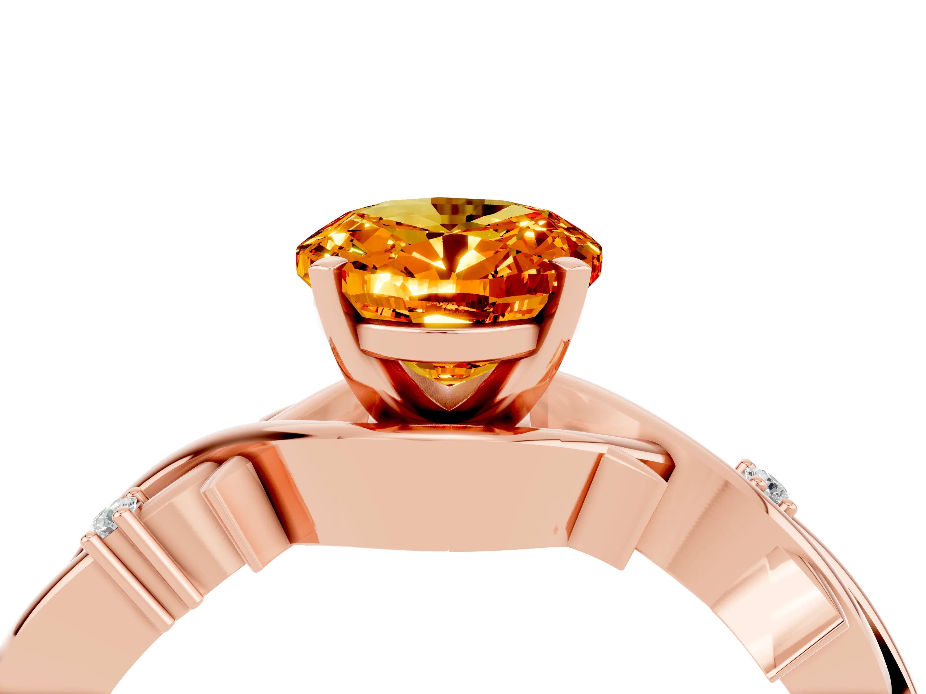 Rose gold Oval Cut Citrine Solitaire Ring with Twisted Band and Prong Setting_4