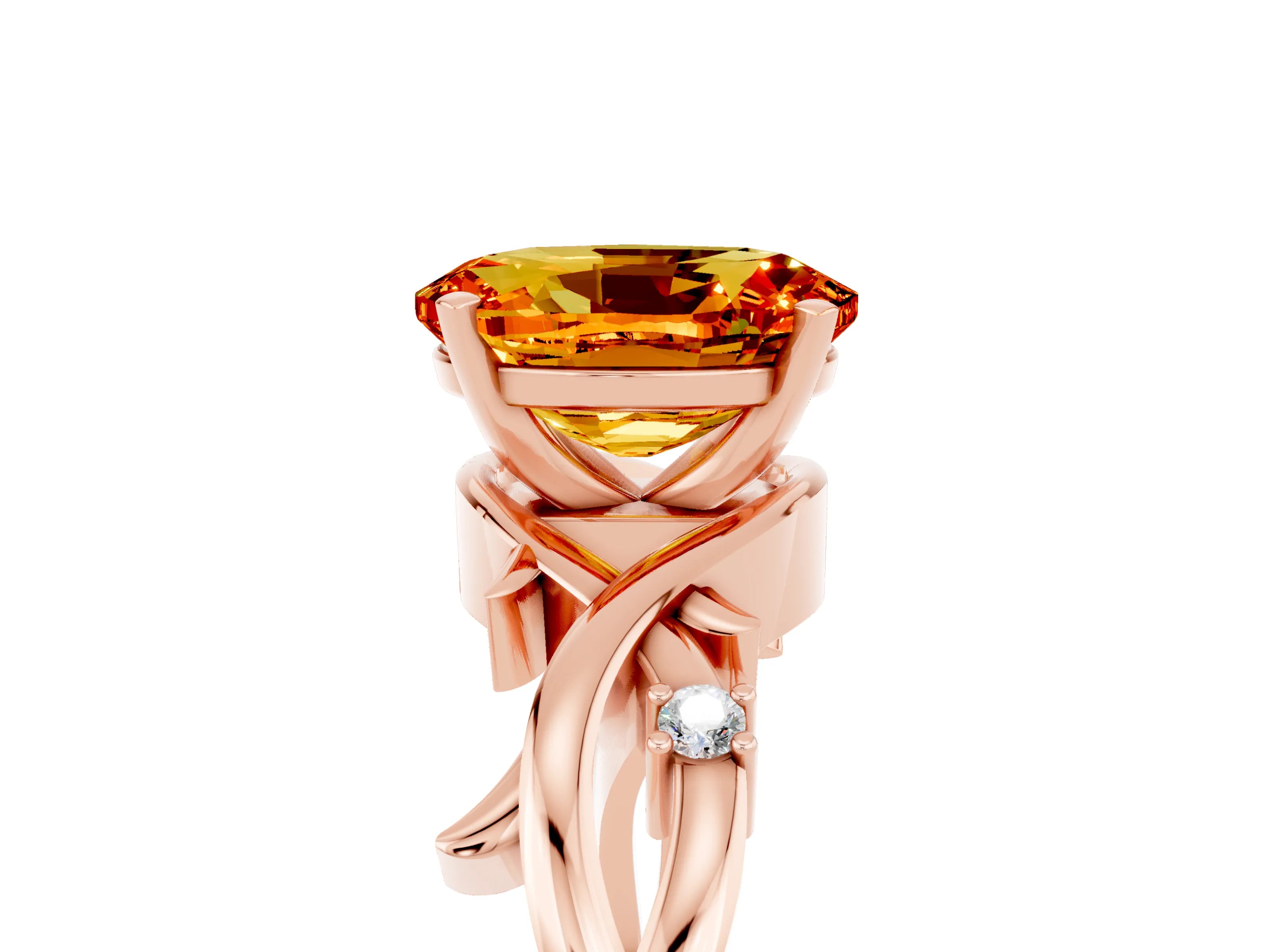 Rose gold Oval Cut Citrine Solitaire Ring with Twisted Band and Prong Setting_5