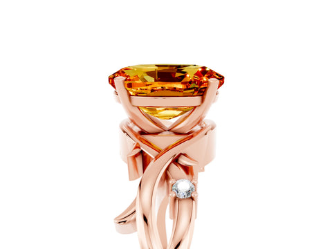 Rose gold Oval Cut Citrine Solitaire Ring with Twisted Band and Prong Setting_5