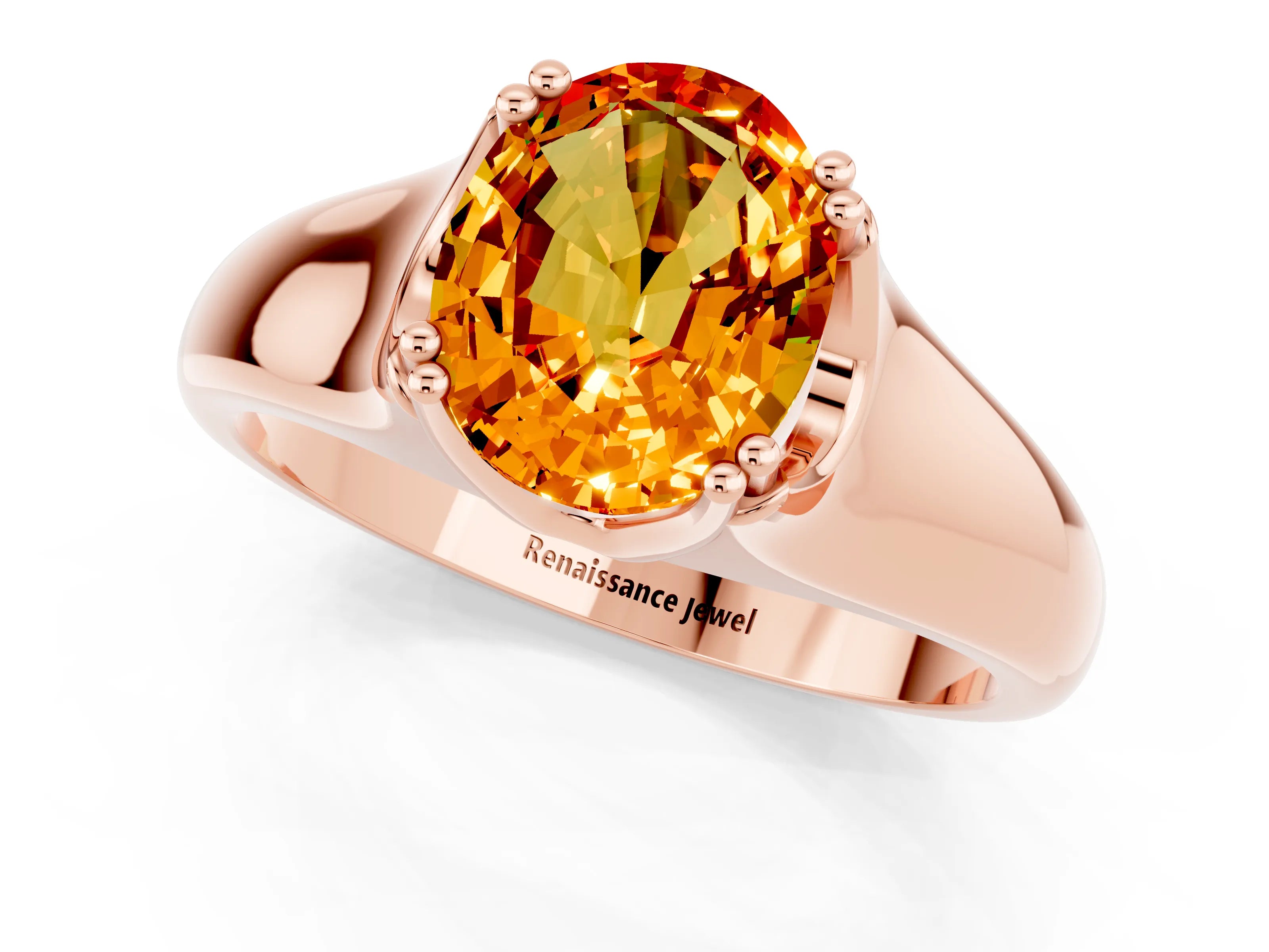 Rose gold Oval Cut Citrine Solitaire Ring with Wide Band and Prong Setting_1