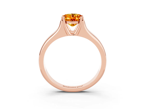 Rose gold Oval Cut Citrine Solitaire Ring with Wide Band and Prong Setting