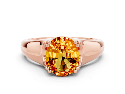 Rose gold Oval Cut Citrine Solitaire Ring with Wide Band and Prong Setting
