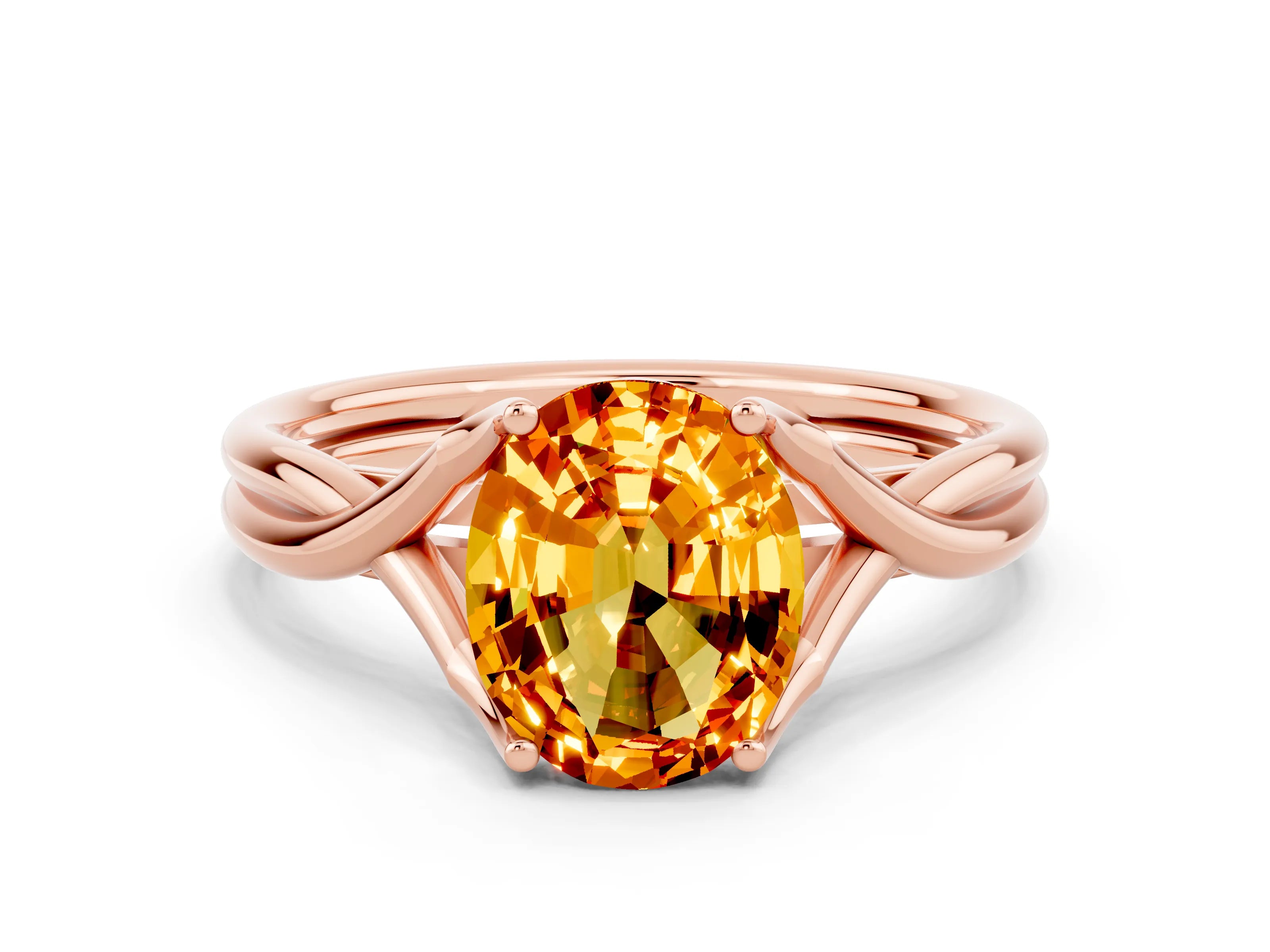 Rose gold Oval Cut Citrine Solitaire Twist Band Prong Setting Ring_24