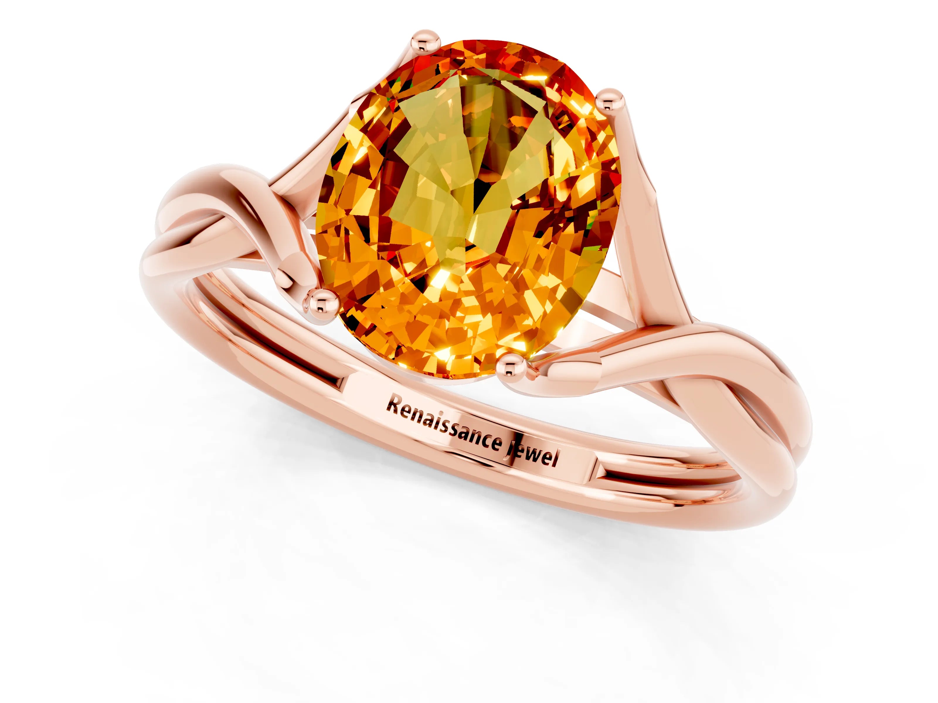 Rose gold Oval Cut Citrine Solitaire Twist Band Prong Setting Ring_25