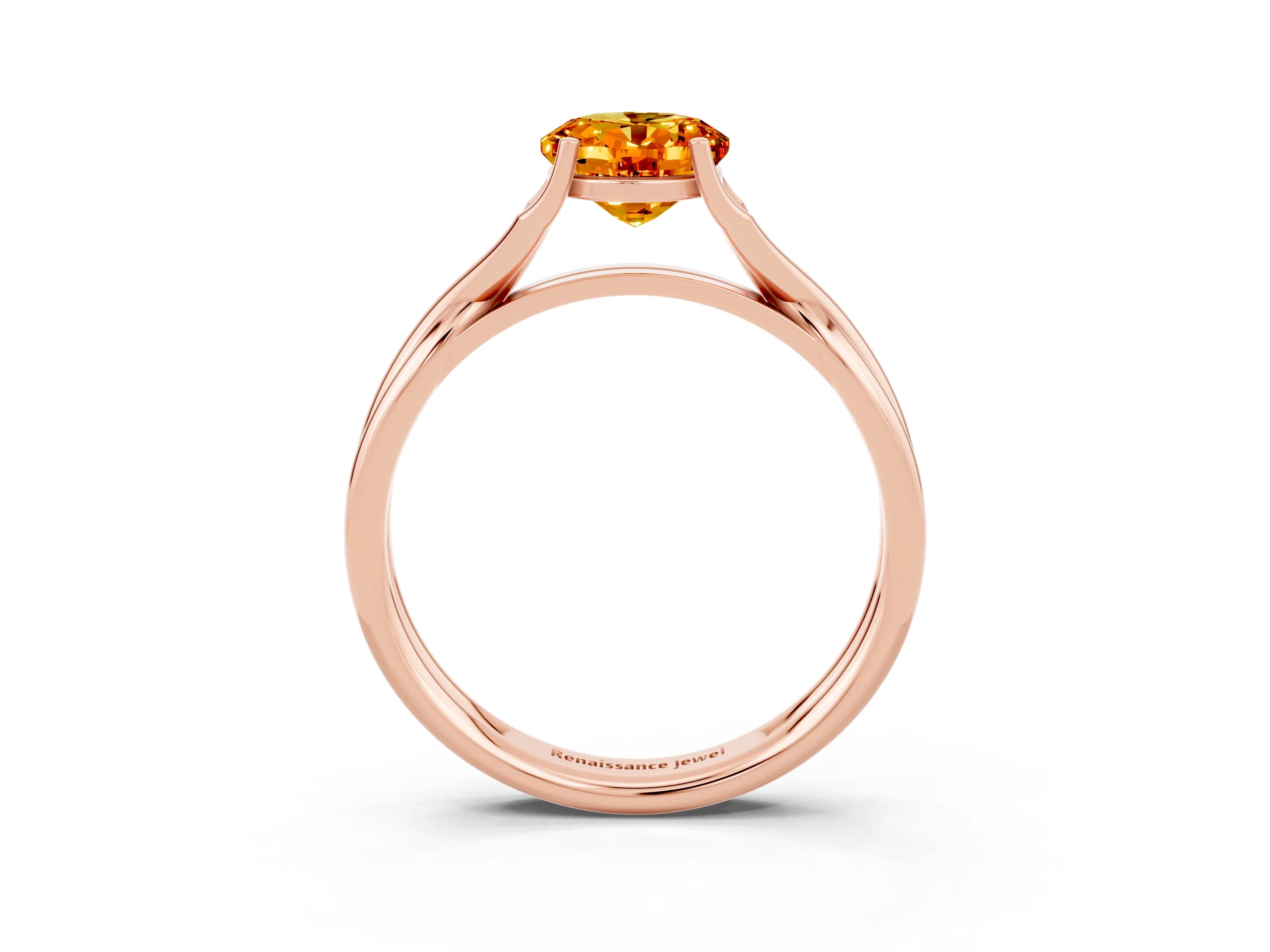 Rose gold Oval Cut Citrine Solitaire Twist Band Prong Setting Ring_27