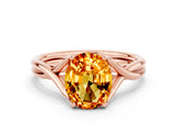 Rose gold Oval Cut Citrine Solitaire Twist Band Prong Setting Ring_36