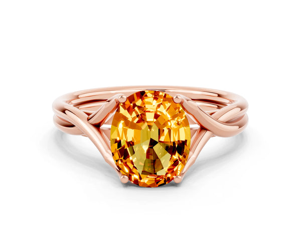 Rose gold Oval Cut Citrine Solitaire Twist Band Prong Setting Ring