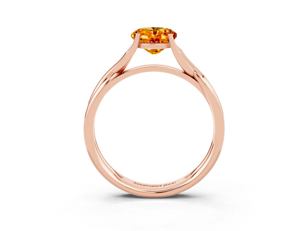 Rose gold Oval Cut Citrine Solitaire Twist Band Prong Setting Ring