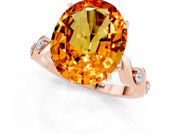 Rose gold Oval Cut Citrine Solitaire Twisted Band with Round  Accents and Prong Setting