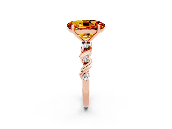 Rose gold Oval Cut Citrine Solitaire Twisted Band with Round  Accents and Prong Setting