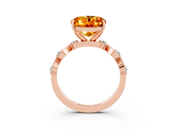 Rose gold Oval Cut Citrine Solitaire Twisted Band with Round  Accents and Prong Setting