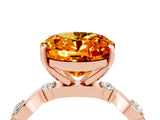 Rose gold Oval Cut Citrine Solitaire Twisted Band with Round  Accents and Prong Setting_16