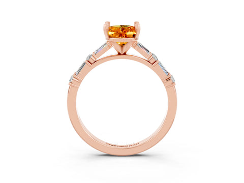 Rose gold Oval Cut Citrine Solitaire with Side Baguettes and Channel Set Band_3