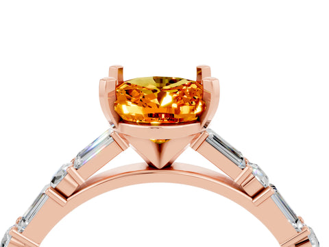 Rose gold Oval Cut Citrine Solitaire with Side Baguettes and Channel Set Band_4