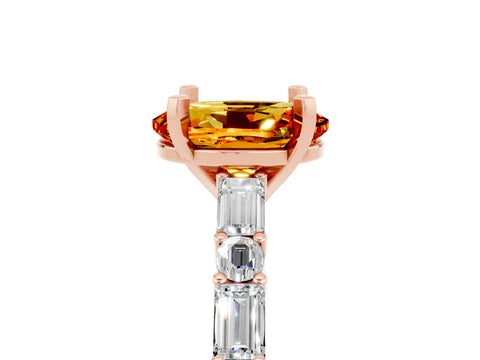 Rose gold Oval Cut Citrine Solitaire with Side Baguettes and Channel Set Band_5
