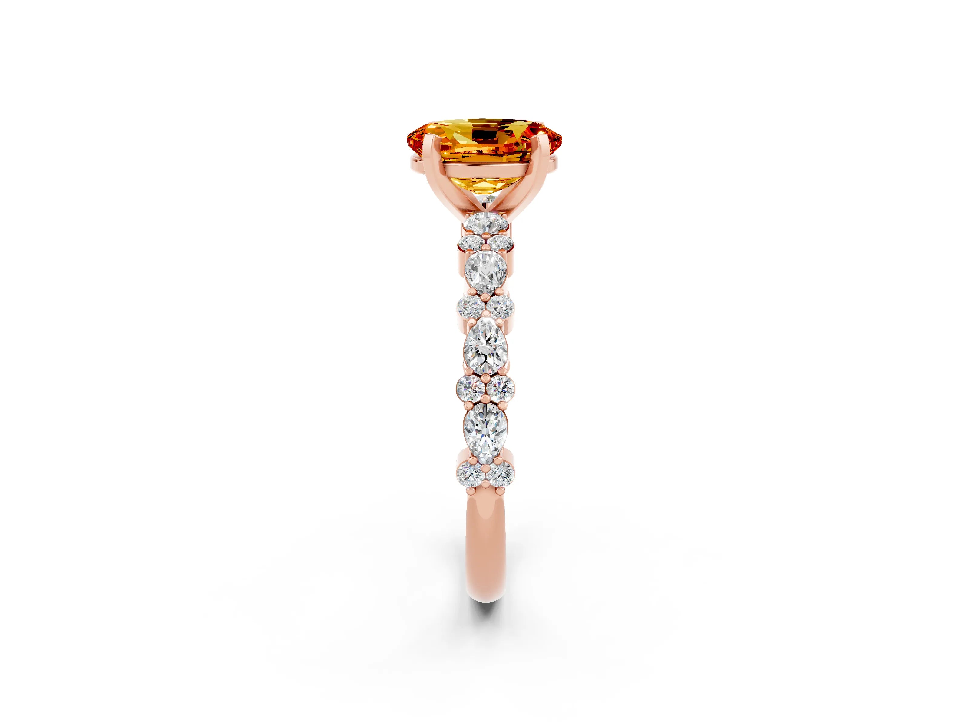 Rose gold Oval Cut Citrine Solitaire with Side Stones, Pave Band, Four-Prong Setting_38