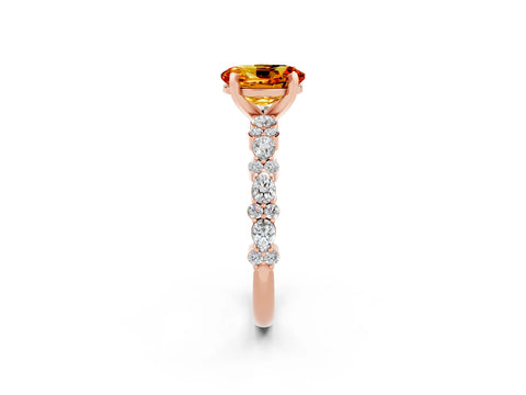 Rose gold Oval Cut Citrine Solitaire with Side Stones, Pave Band, Four-Prong Setting_38