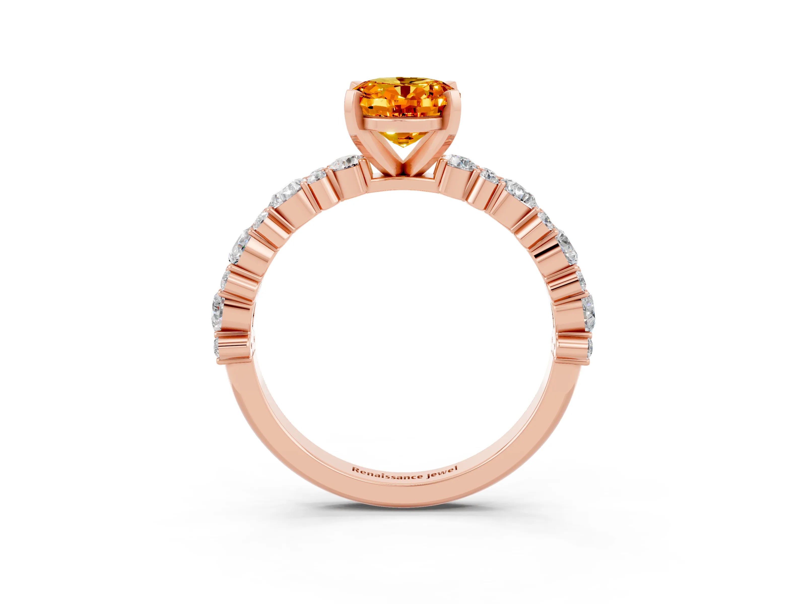 Rose gold Oval Cut Citrine Solitaire with Side Stones, Pave Band, Four-Prong Setting_39