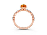 Rose gold Oval Cut Citrine Solitaire with Side Stones, Pave Band, Four-Prong Setting_39