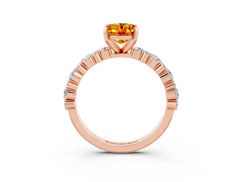 Rose gold Oval Cut Citrine Solitaire with Side Stones, Pave Band, Four-Prong Setting_39