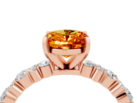 Rose gold Oval Cut Citrine Solitaire with Side Stones, Pave Band, Four-Prong Setting_40