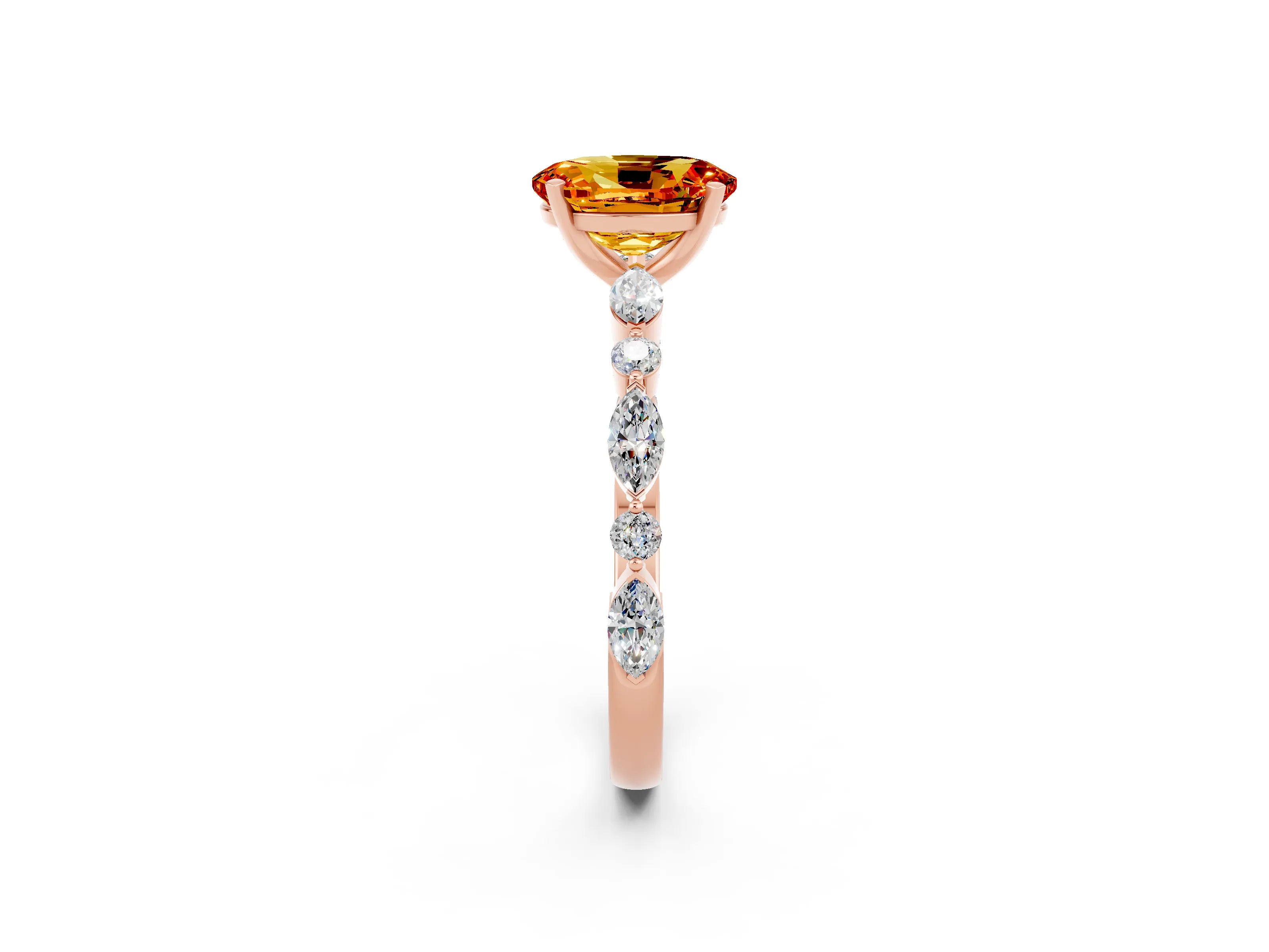 Rose gold Oval Cut Citrine Solitaire with Side Stones on a Pavé Band and Four-Prong Setting_2
