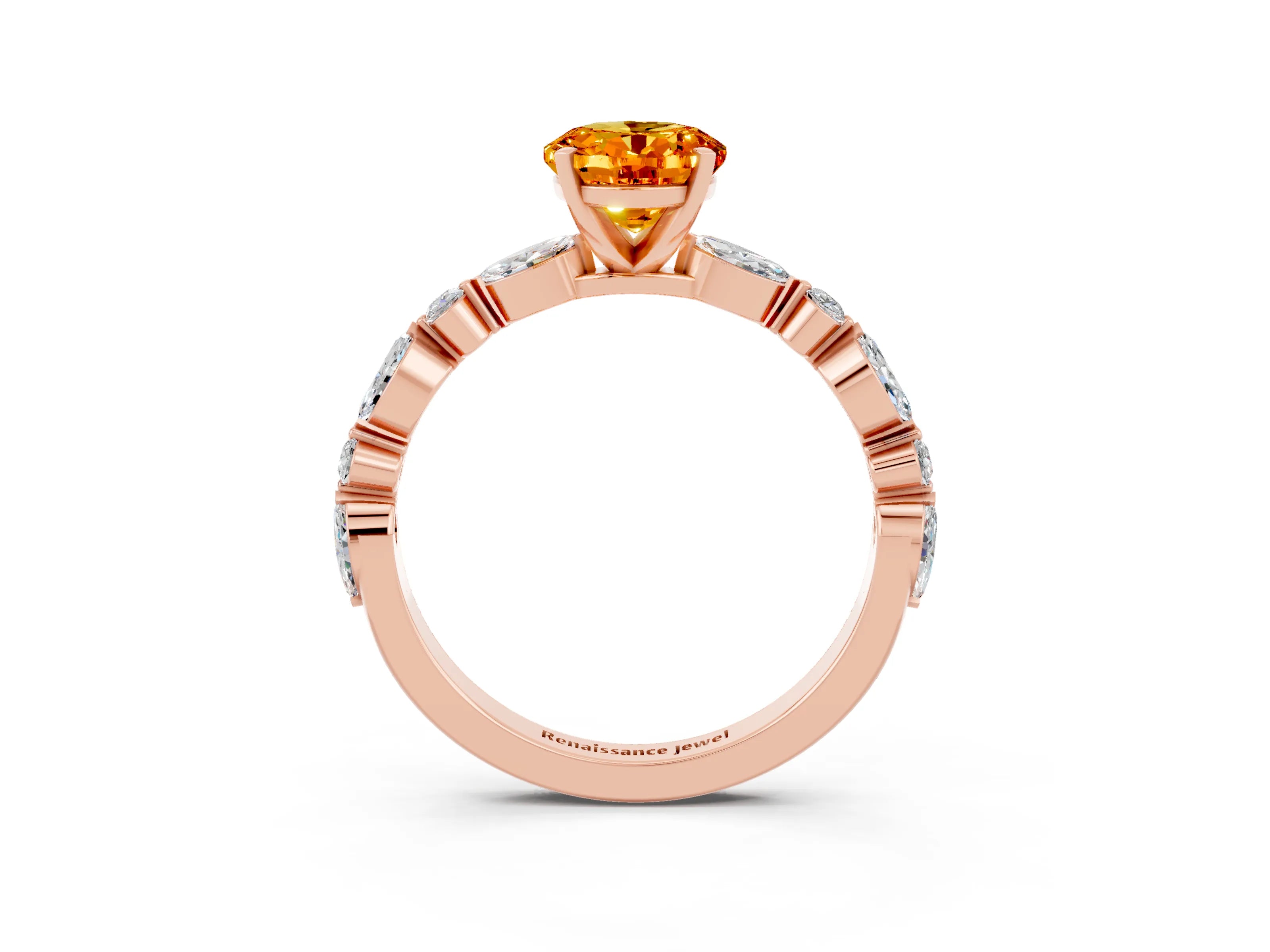 Rose gold Oval Cut Citrine Solitaire with Side Stones on a Pavé Band and Four-Prong Setting_3