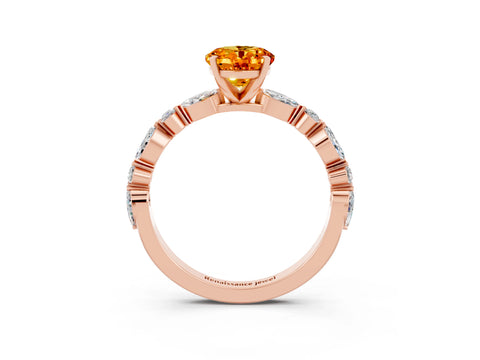 Rose gold Oval Cut Citrine Solitaire with Side Stones on a Pavé Band and Four-Prong Setting_3