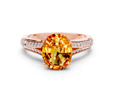 Rose gold Oval Cut Citrine Split Shank Engagement Ring with Pavé Band
