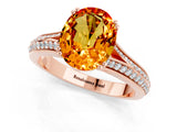 Rose gold Oval Cut Citrine Split Shank Engagement Ring with Pavé Band_1