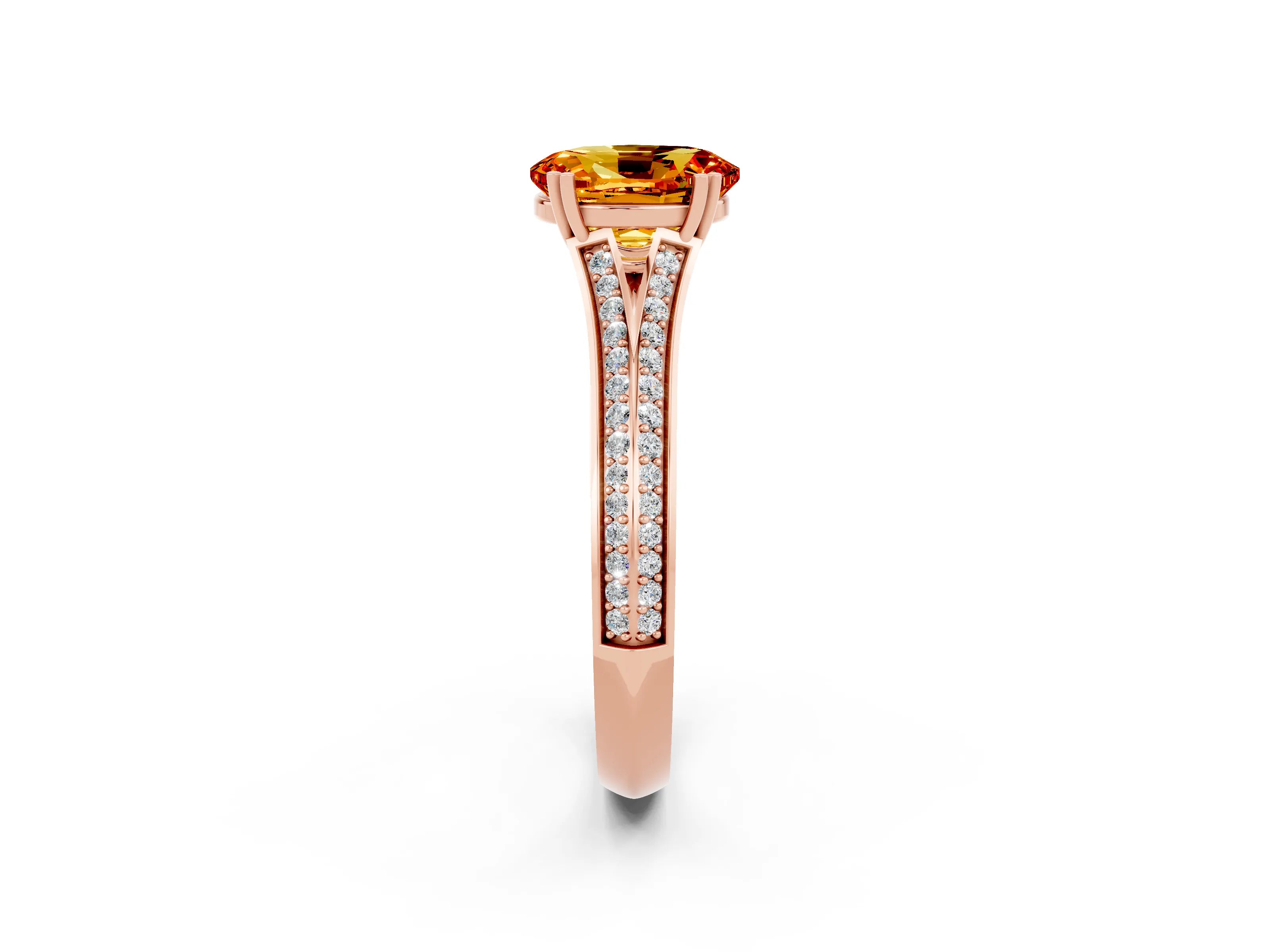 Rose gold Oval Cut Citrine Split Shank Engagement Ring with Pavé Band_2
