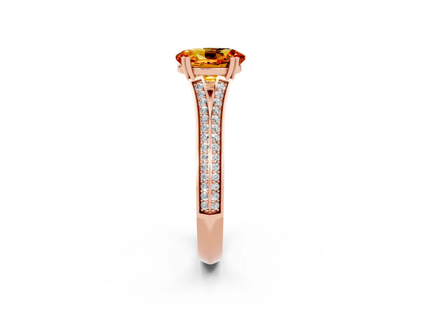 Rose gold Oval Cut Citrine Split Shank Engagement Ring with Pavé Band