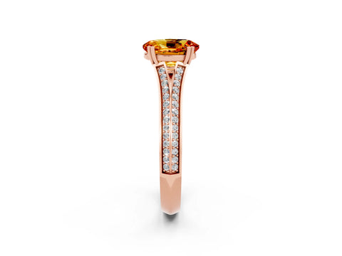 Rose gold Oval Cut Citrine Split Shank Engagement Ring with Pavé Band_2