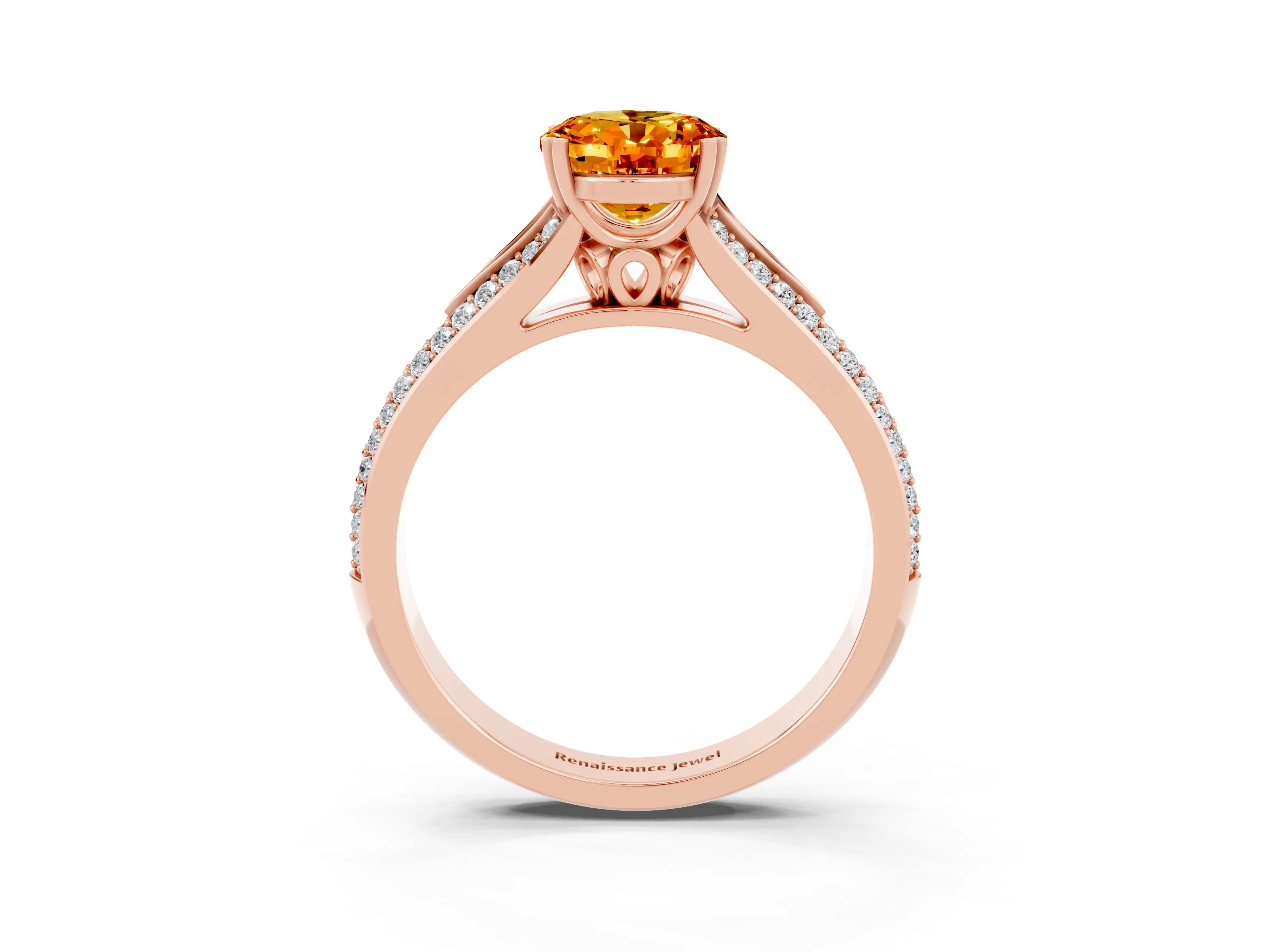 Rose gold Oval Cut Citrine Split Shank Engagement Ring with Pavé Band_3
