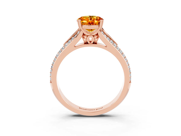 Rose gold Oval Cut Citrine Split Shank Engagement Ring with Pavé Band