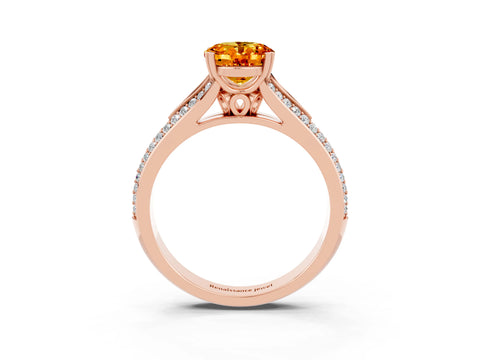 Rose gold Oval Cut Citrine Split Shank Engagement Ring with Pavé Band_3