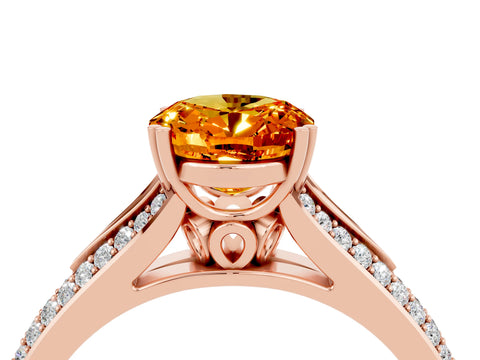 Rose gold Oval Cut Citrine Split Shank Engagement Ring with Pavé Band_4
